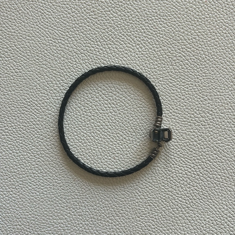 Pandora Moments Clasp Black Braided Leather Bracelet